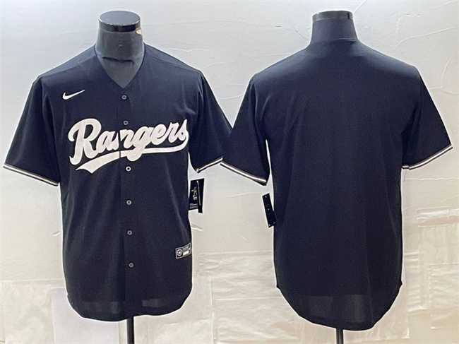Men%27s Texas Rangers Blank Black Cool Base Stitched Baseball Jersey